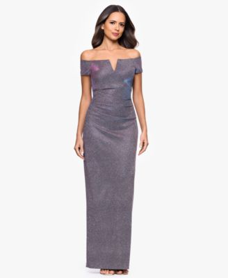 XSCAPE - Women's Glitter Off-The-Shoulder Long Sheath Dress