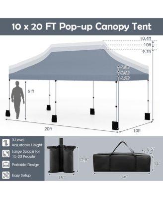 10 x 20FT Pop-up Canopy Tent Folding Instant Sun Shelter w/ 3 Adjustable Heights