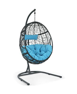 Hanging Hammock Chair Egg Swing Chair w/ Blue Cushion Pillow Stand
