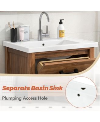 24" Freestanding Vanity with Ceramic Sink, Cabinet with 3 Drawers