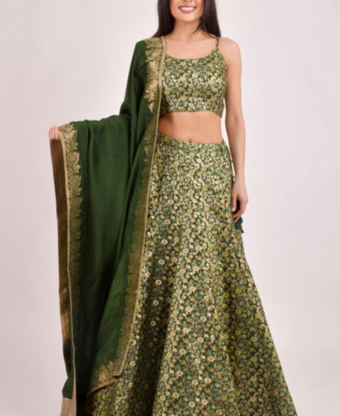 RAAS Women's Rich Green Banarasi Lehenga Choli, цвет: Зелёный