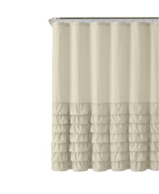 Boho Chic Matelasse Ruffled Taupe Fabric Shower Curtain - 72 in. Long