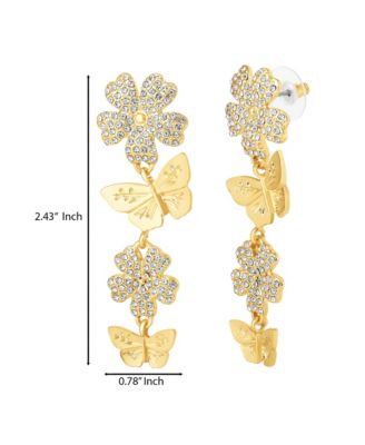 Vertical Butterfly Drop Earrings with Shiny Gold Finish
