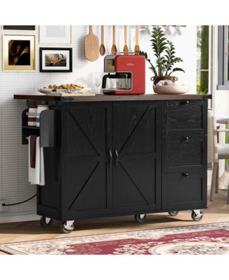 54.5" Rolling Kitchen Cart with Drop Leaf, Power Outlet, Spice Rack and Ample Storage