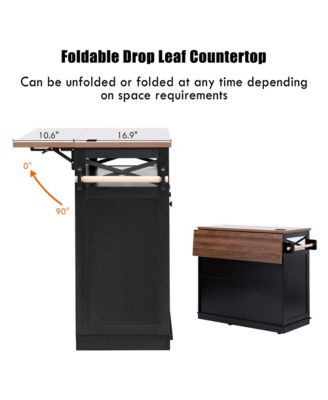 46.5" Rolling Kitchen Cart with Drop Leaf, Power Outlet, Beaded Trim, Ample Storage