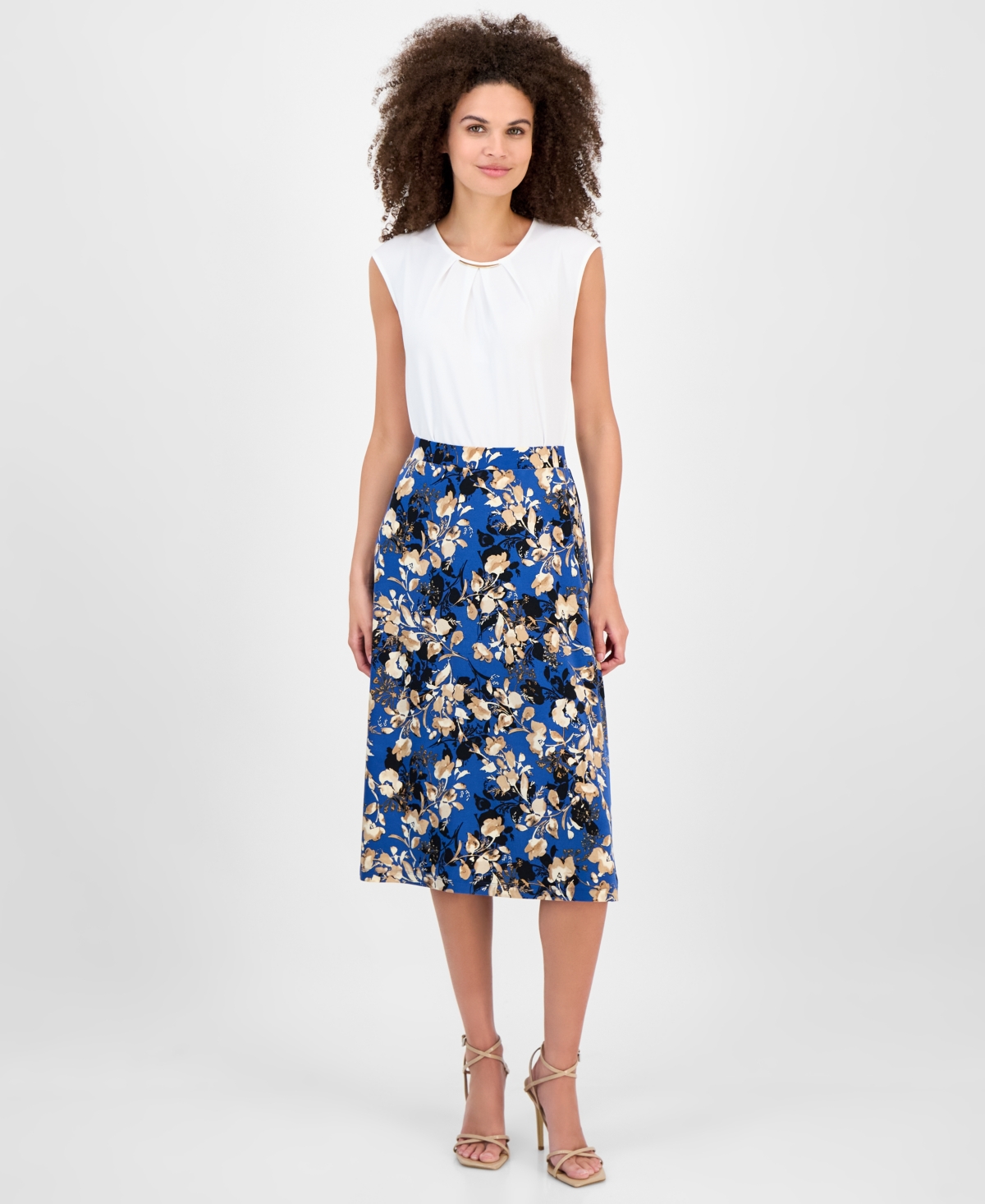 Women's Printed Pull-On Midi Skirt - Blue Night Multi