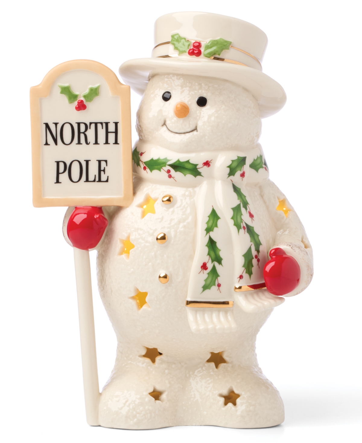 Lenox Happy Holly Days North Pole Snowman Lit Figurine In Multi