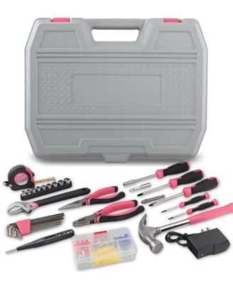 121-Piece Home Tool Set with 12V Cordless Drill – Pink and Black DIY Kit with Storage Case