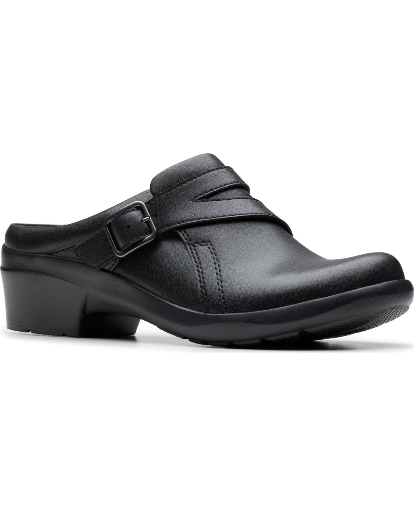 Женские сабо Clarks Angie Braley Round Toe Mules, цвет: Чёрный кожаный — фото 1