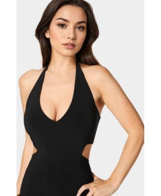 Women's Slit Front Cutout Halter Midi Dress