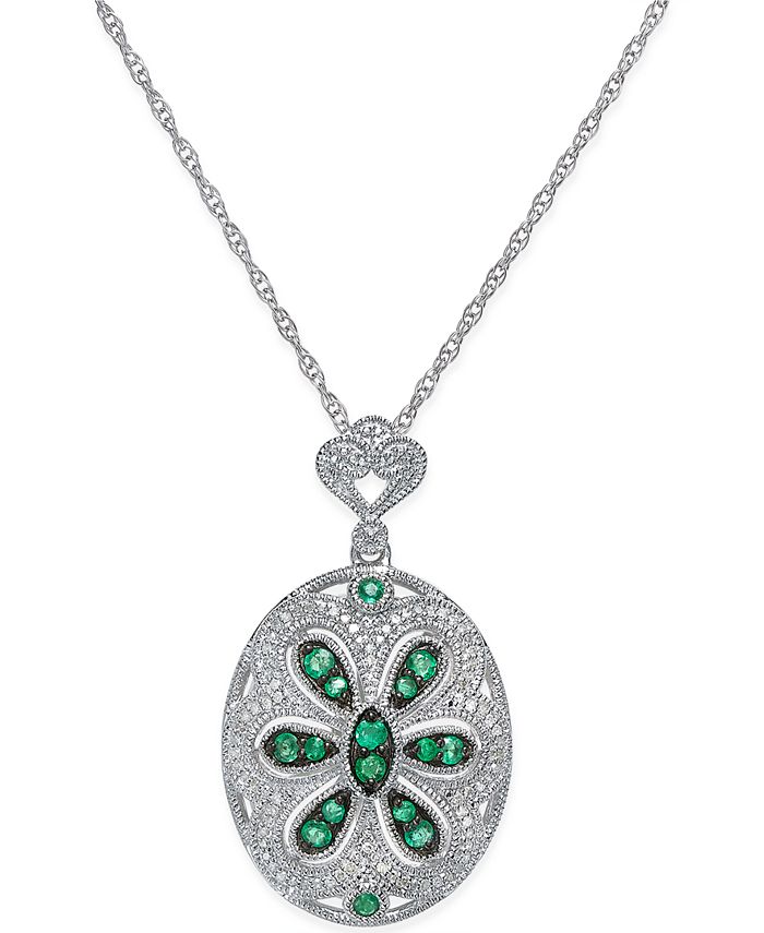 Macy's Emerald (3/8 ct. t.w.) and Diamond (1/4 ct. t.w.) Floral Disc