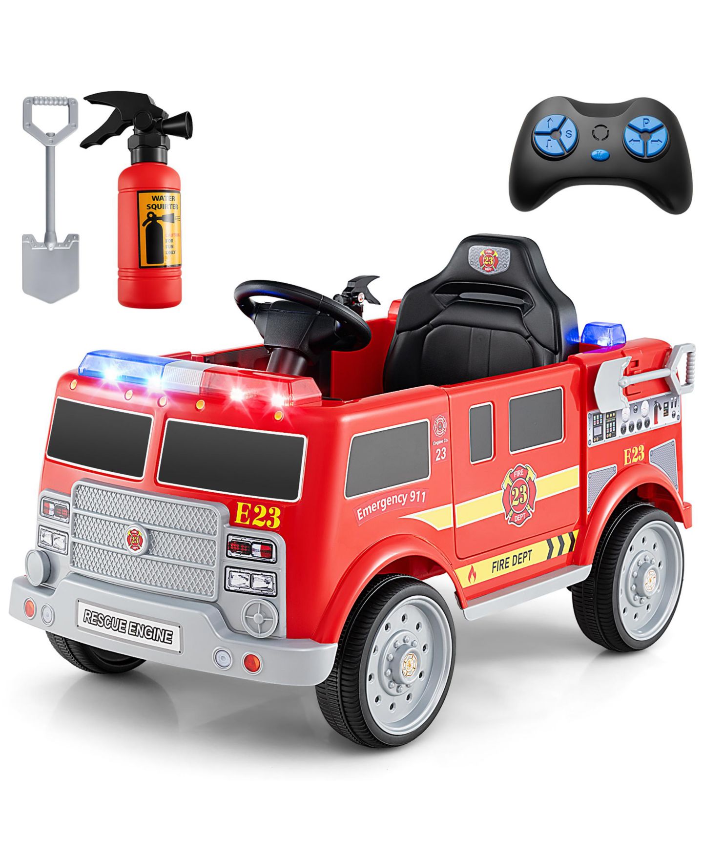 Детская игрушка Gymax 12V Battery-Powered Ride-On Fire Truck with Remote Control, 66 lbs Capacity, Ages 3-8, цвет: Красный — фото 1