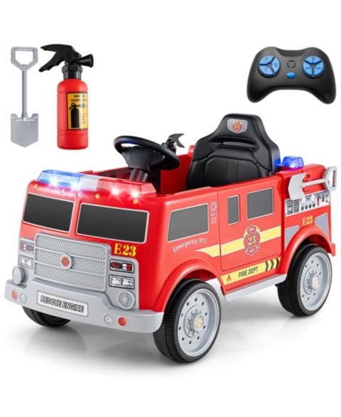 Детская игрушка Gymax 12V Battery-Powered Ride-On Fire Truck with Remote Control, 66 lbs Capacity, Ages 3-8, цвет: Красный
