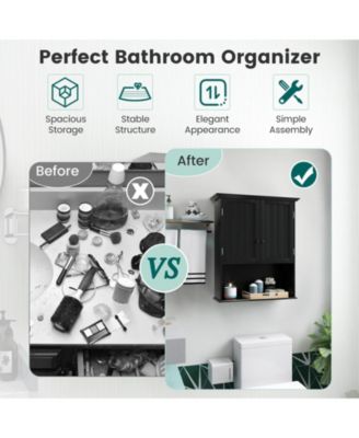 2-Door Wall Mount Bathroom Storage Cabinet with Open Shelf