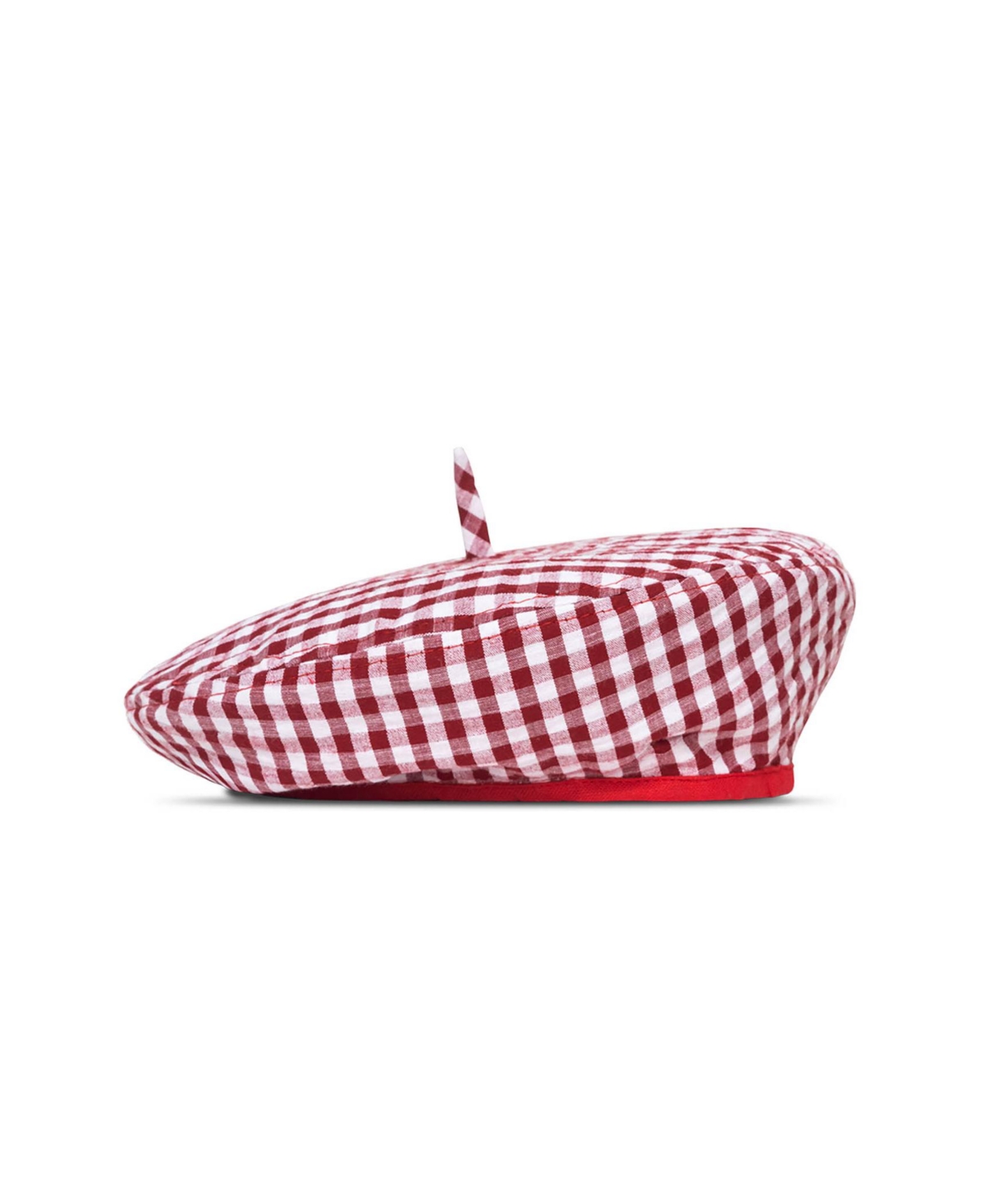 Simone Gingham Beret Hat In Red - Red