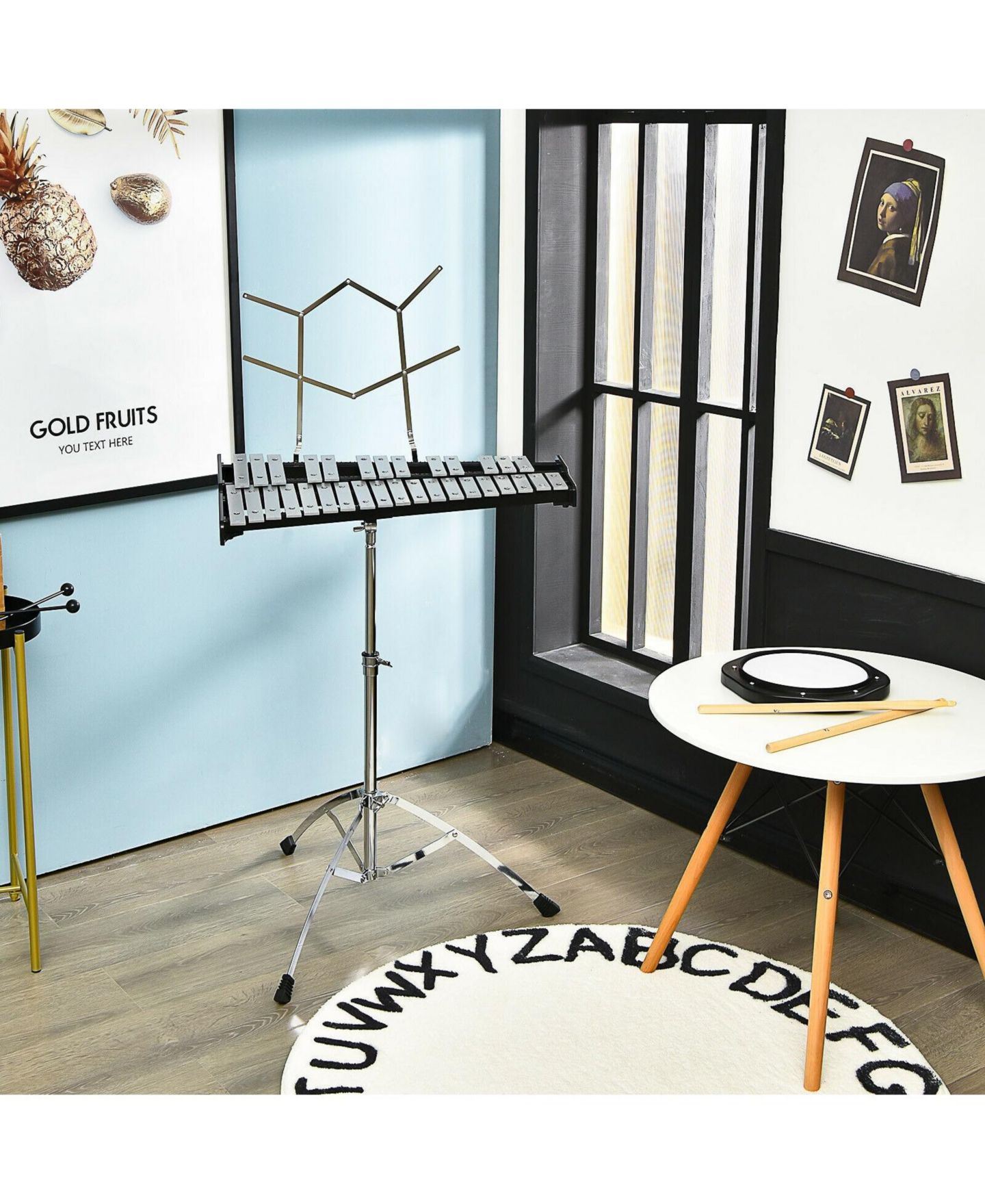 Детские игрушки Mecale 32 Note Glockenspiel Xylophone Percussion Bell Kit with Adjustable Stand, цвет: Чёрный — фото 5