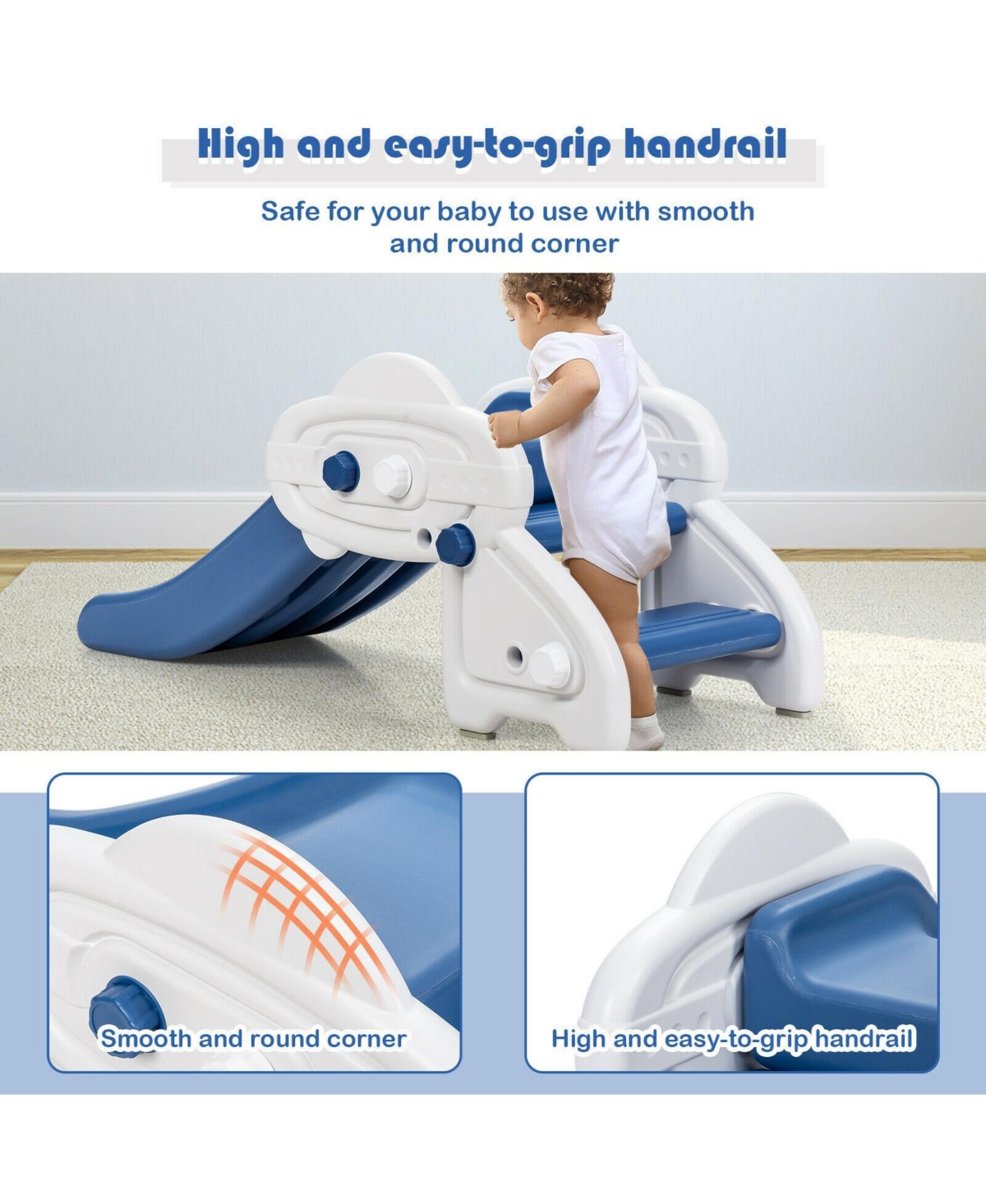 Kids Slide, Freestanding Baby Mini Play Climber Slide Set Hdpe/Anti-Slip Foot Pads/Non-Slip Widened Pedals for Indoor Outdoors Use (Blue)