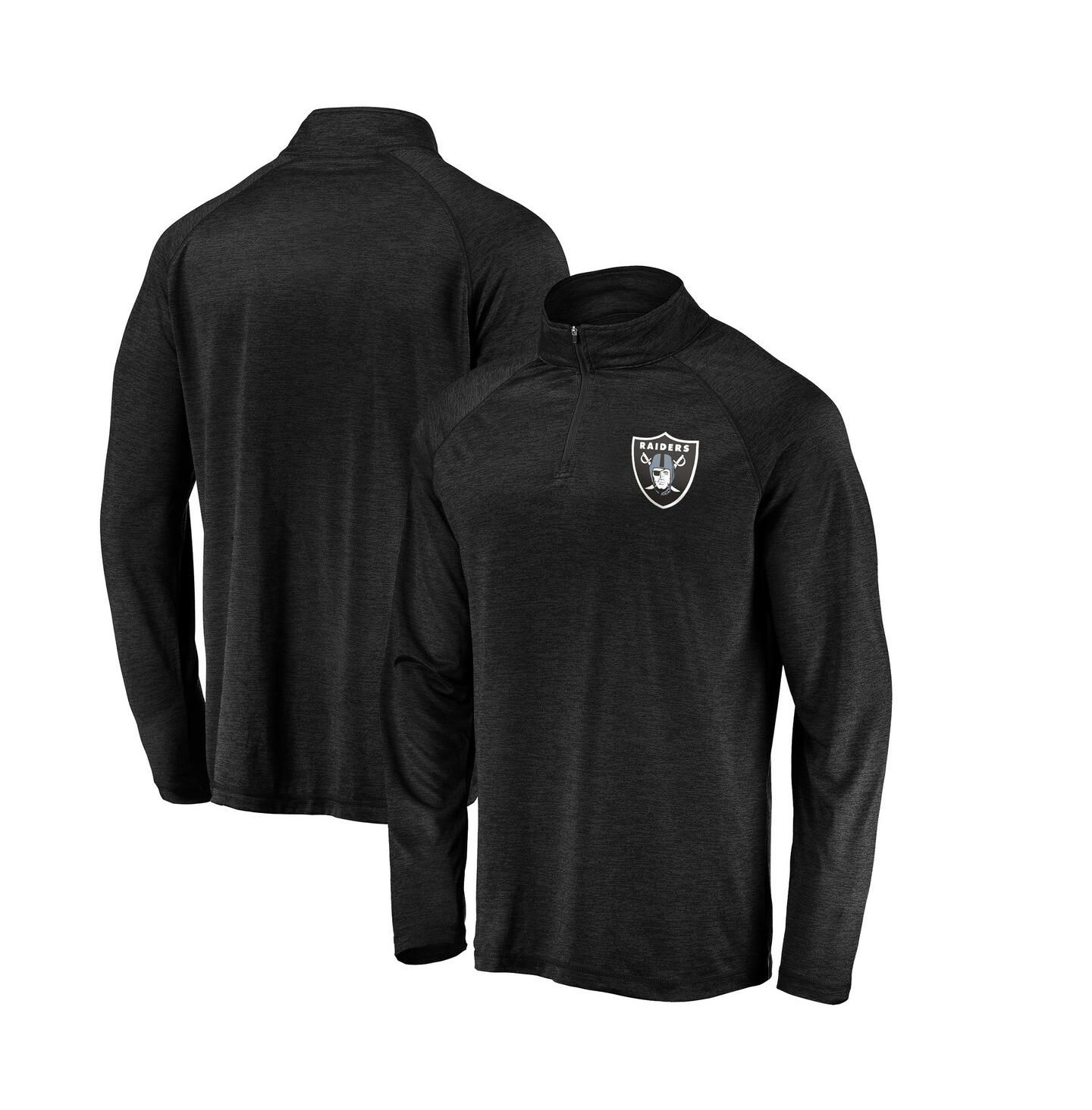 Мужская куртка Fanatics Black Las Vegas Raiders Striated Primary Logo Raglan Quarter-Zip Pullover — фото 1