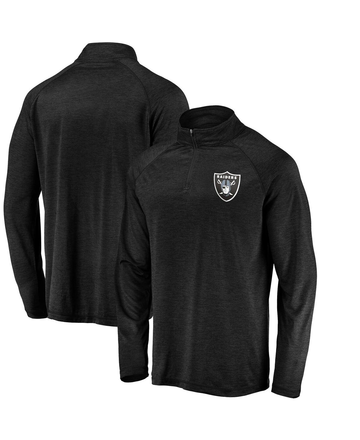 Fanatics Men's Black Las Vegas Raiders Striated Primary Logo Raglan Quarter-Zip Pullover Jacket