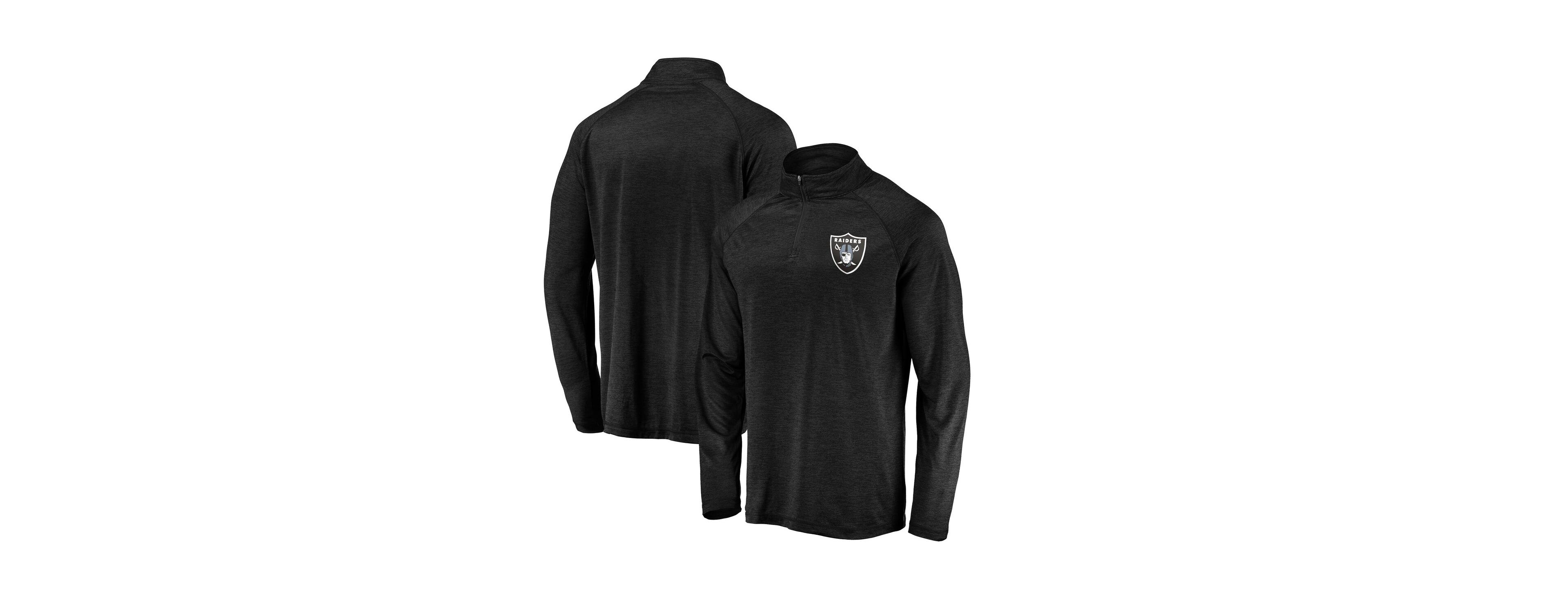 Fanatics Men's Black Las Vegas Raiders Striated Primary Logo Raglan Quarter-Zip Pullover Jacket