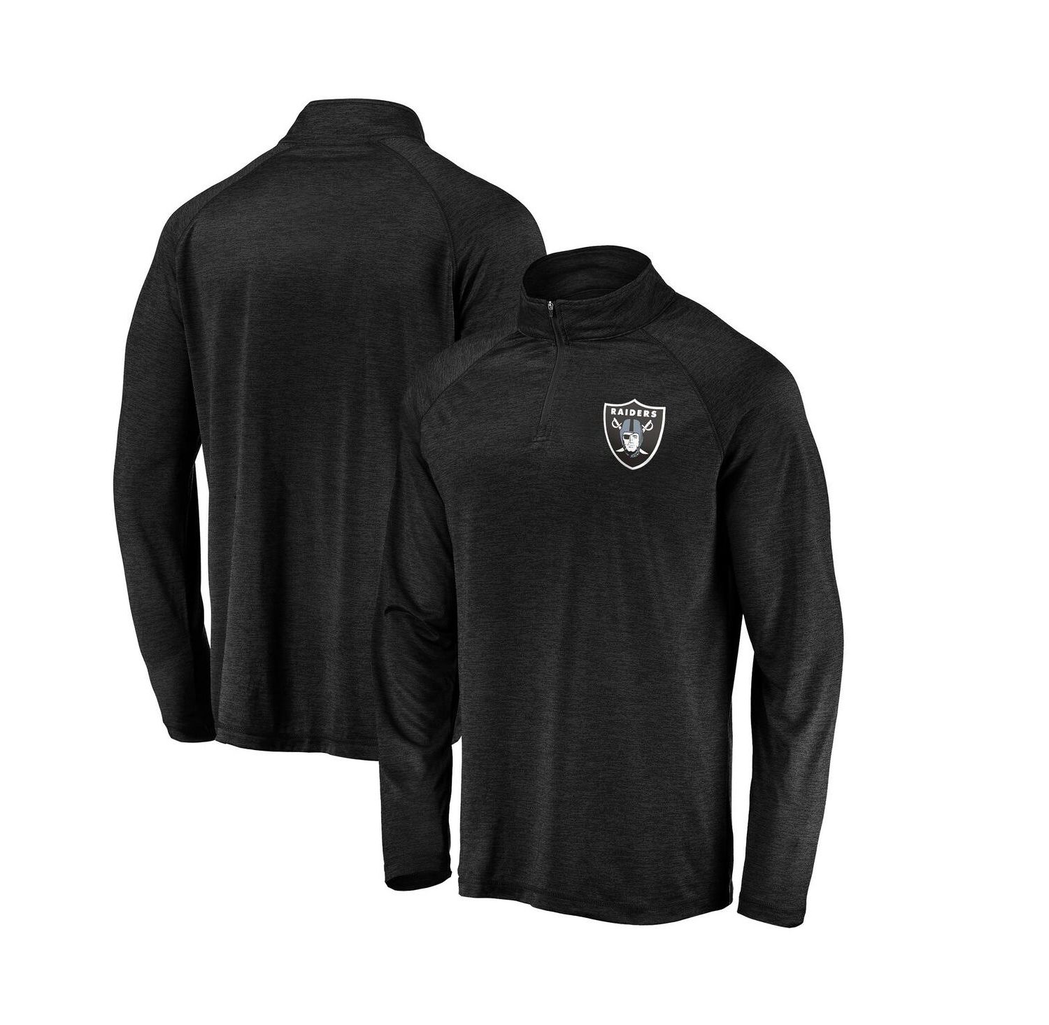 Men's Black Las Vegas Raiders Striated Primary Logo Raglan Quarter-Zip Pullover Jacket