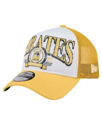 New Era - Men's White/Gold Pittsburgh Pirates Distressed 9FORTY A-Frame Adjustable Trucker Hat