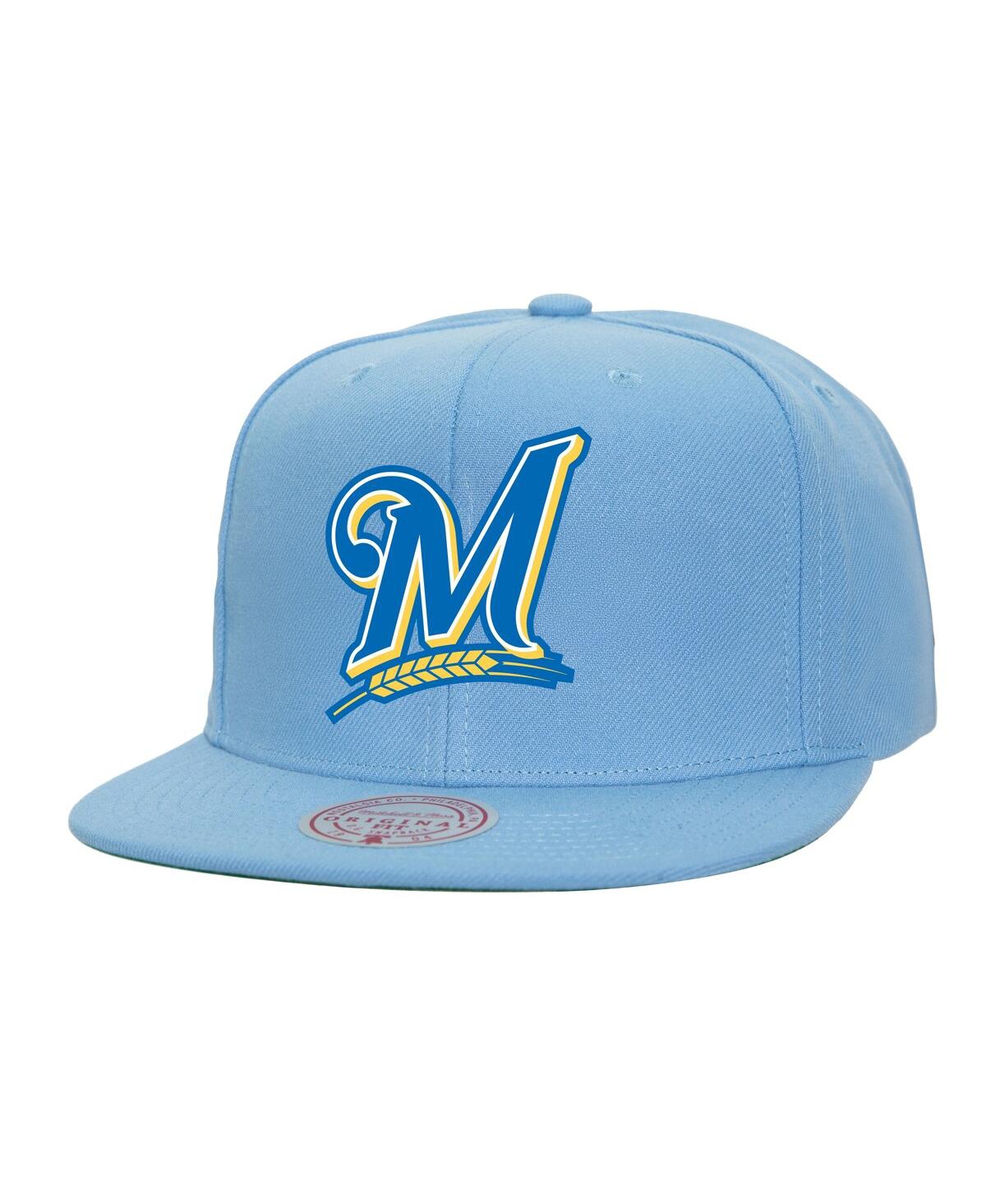 Mitchell & Ness Men's Powder Blue Milwaukee Brewers Cooperstown Collection Basic Flip Snapback Hat