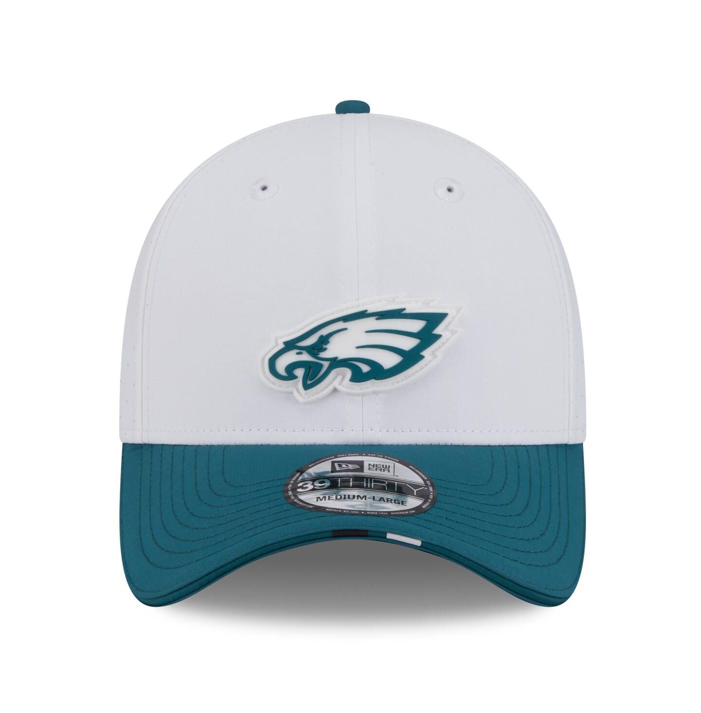 Мужская кепка New Era White/Midnight Green Philadelphia Eagles 2025 NFL Training Camp 39THIRTY Flex Hat — фото 2
