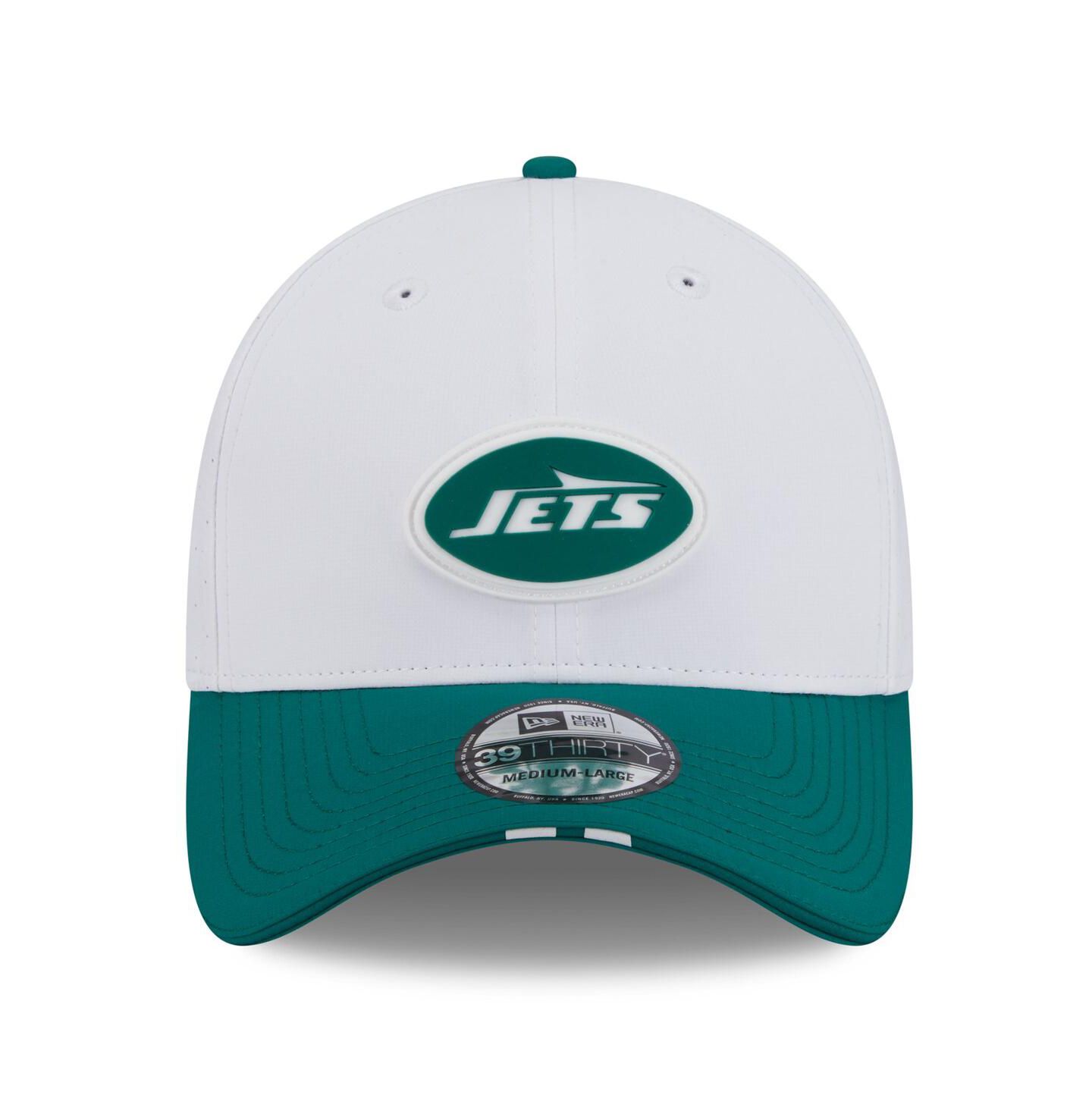 Мужская кепка New Era White/Green New York Jets 2025 NFL Training Camp 39THIRTY Flex Hat — фото 3