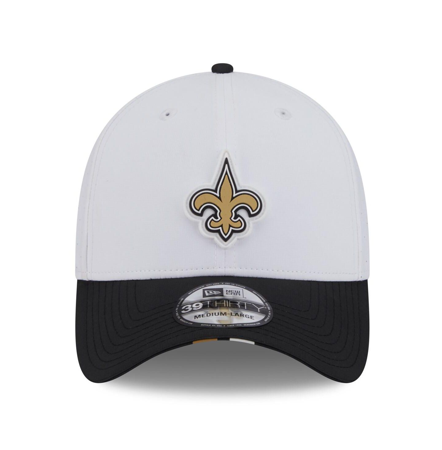 Мужская кепка New Era White/Black New Orleans Saints 2025 NFL Training Camp 39THIRTY Flex Hat — фото 2