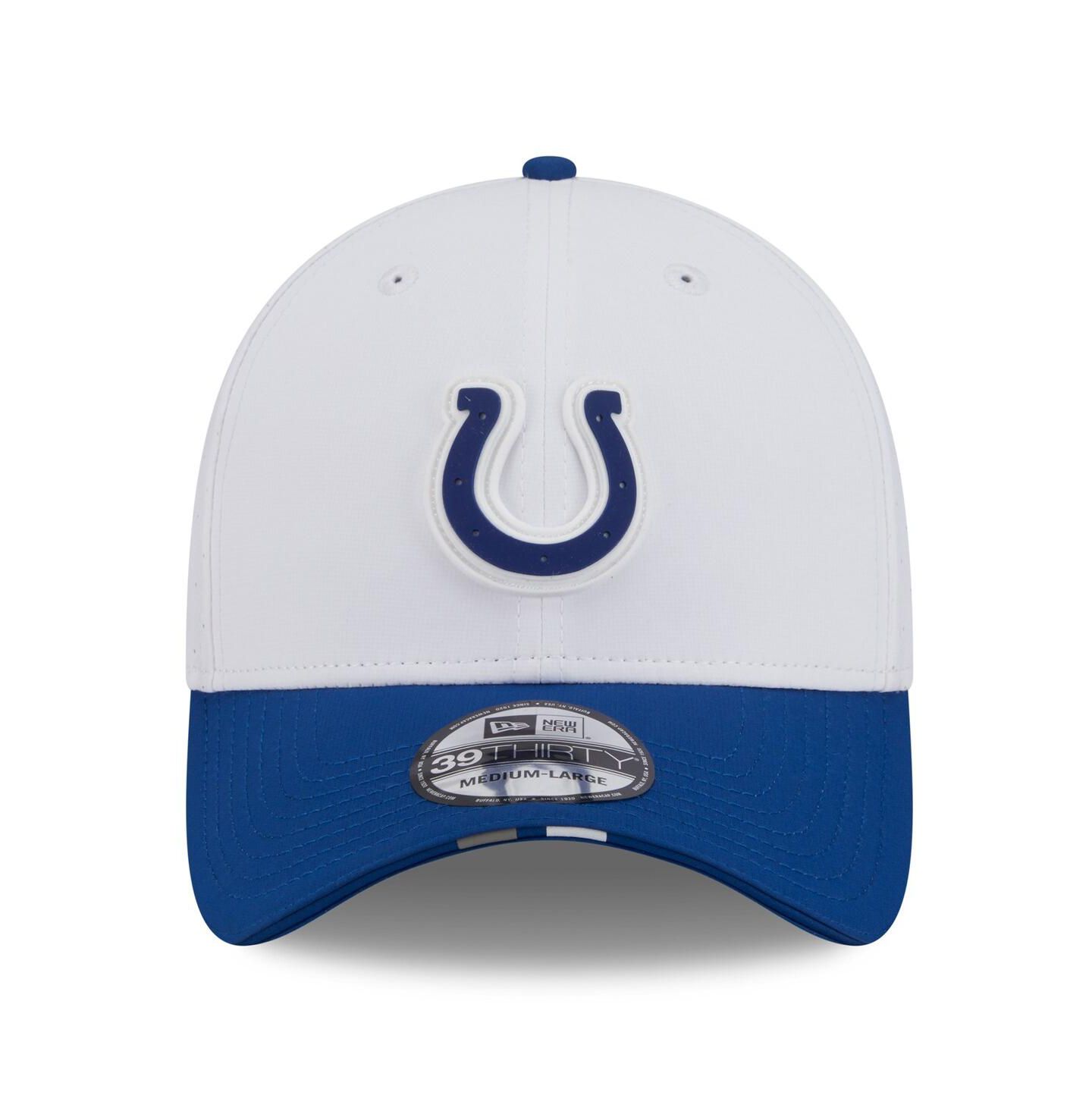 Мужская кепка New Era White/Royal Indianapolis Colts 2025 NFL Training Camp 39THIRTY Flex Hat — фото 2