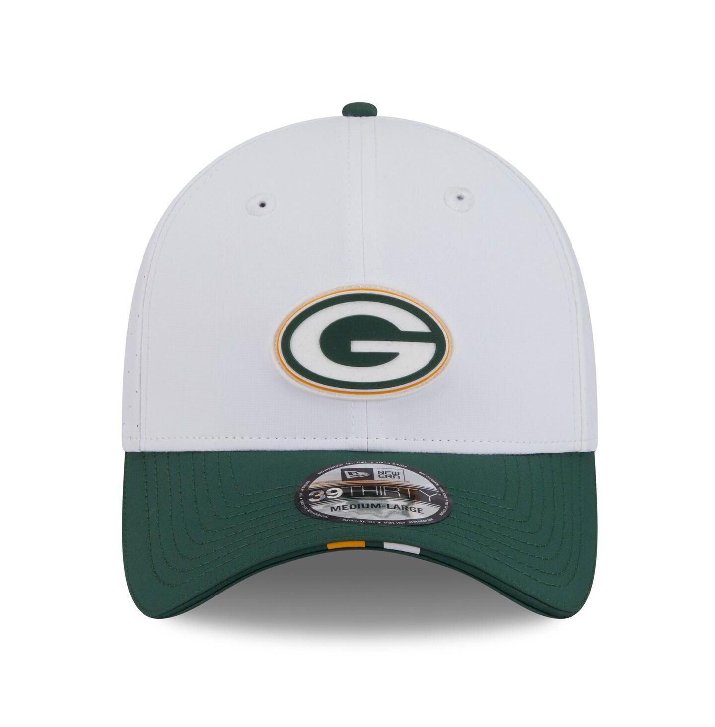 Мужская кепка New Era White/Green Bay Packers 2025 NFL Training Camp 39THIRTY Flex Hat — фото 2