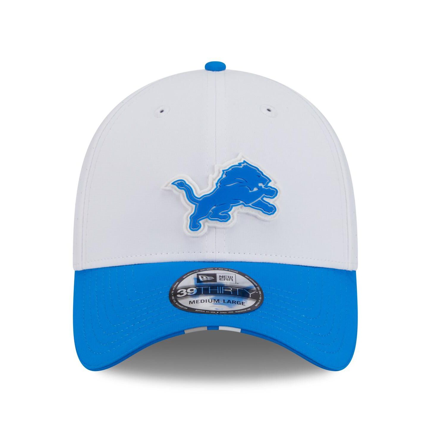 Мужская кепка New Era White/Blue Detroit Lions 2025 NFL Training Camp 39THIRTY Flex Hat — фото 2