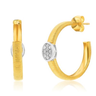 Suzy Levian Golden Helix Sterling Silver & Cubic Zirconia Pave Coil Huggie Hoop Earrings