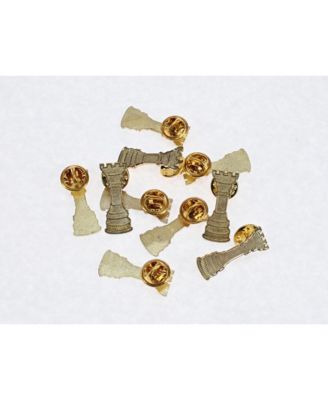 Metal Rook Chess Pins, Gold, Bulk Pack of 10