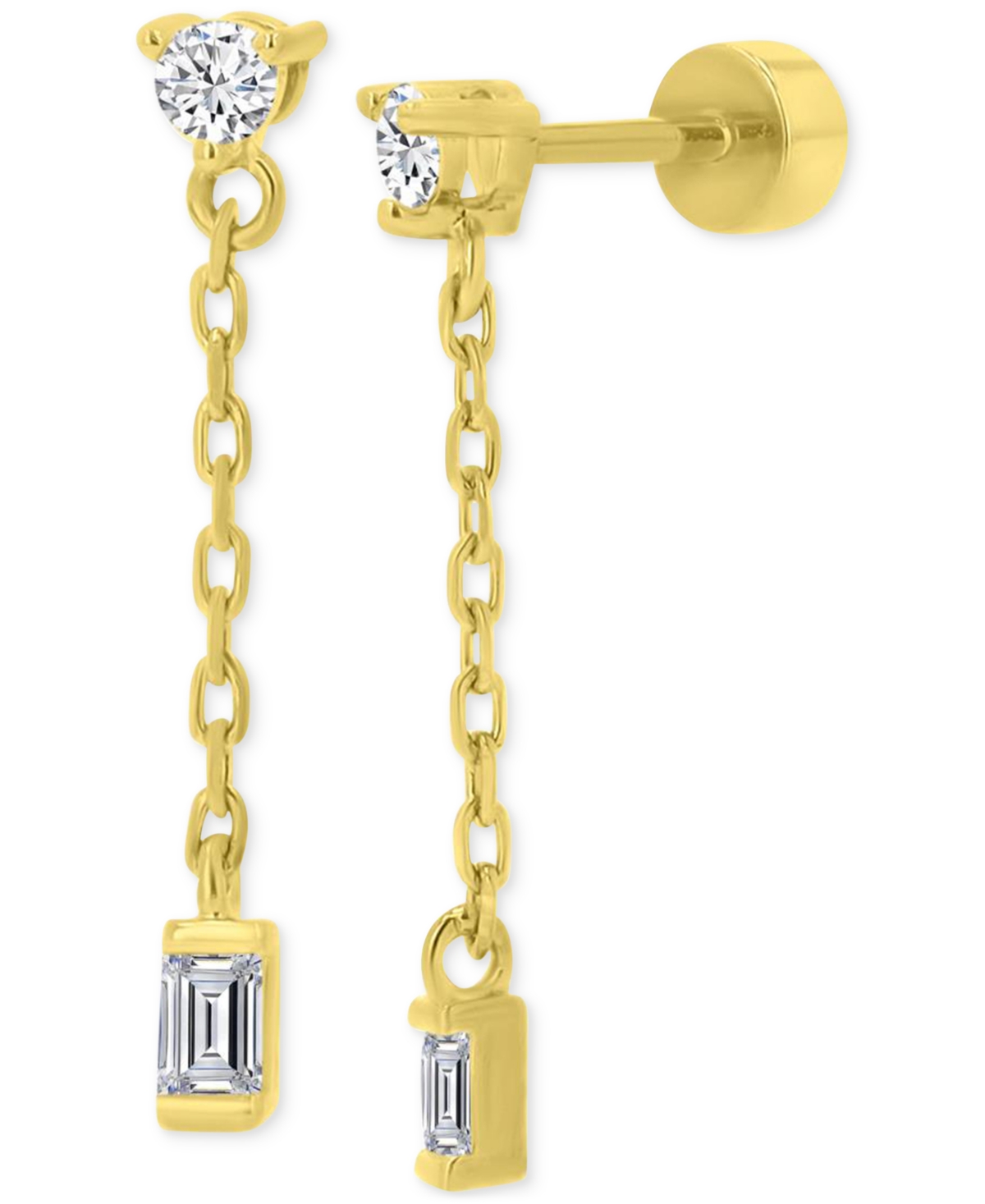 Cubic Zirconia Chain Link Drop Earrings in 14k Gold-Plated Sterling Silver - Gold