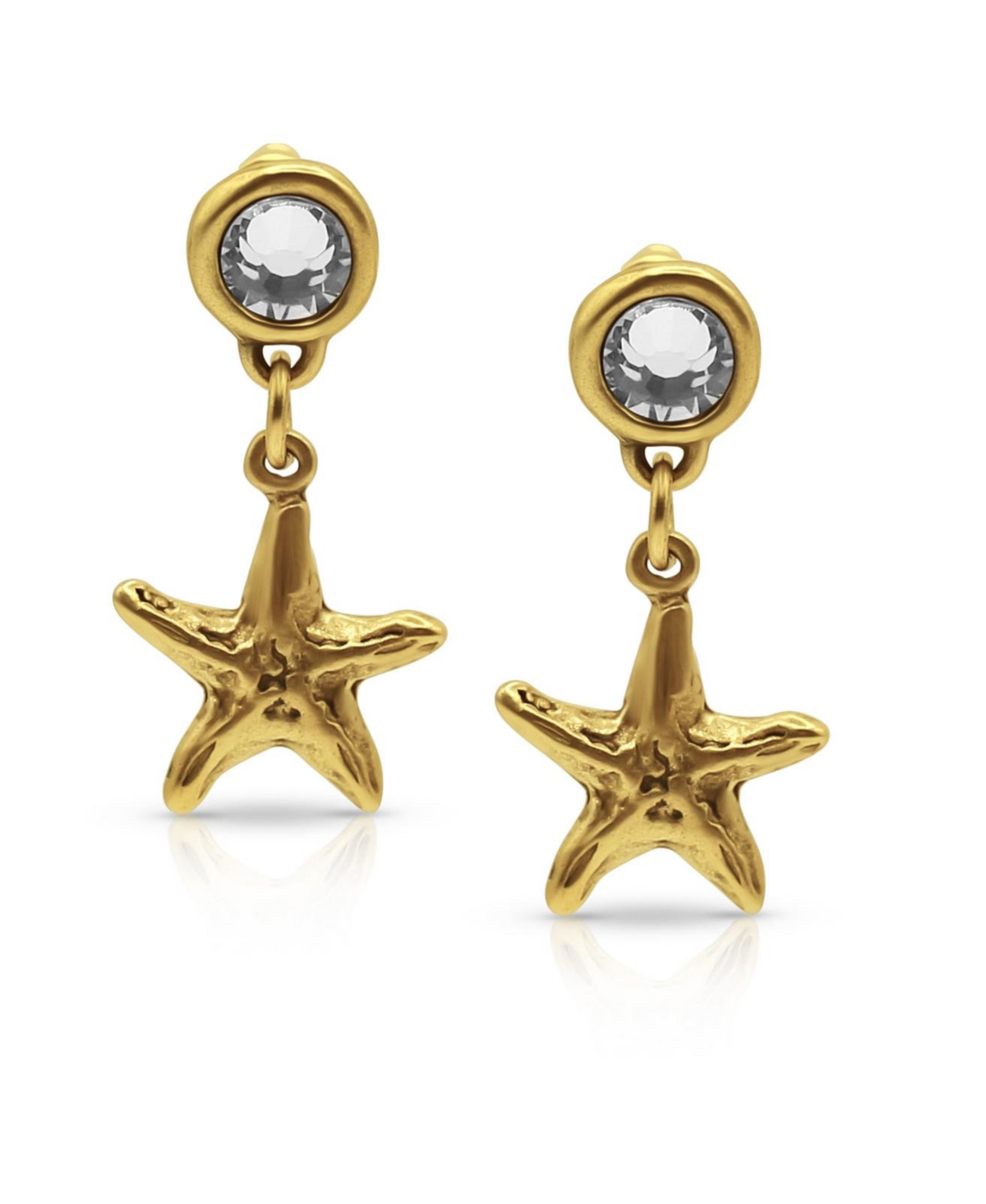 12k Gold Plated Cubic Zirconia Stud and Starfish Charm Earrings