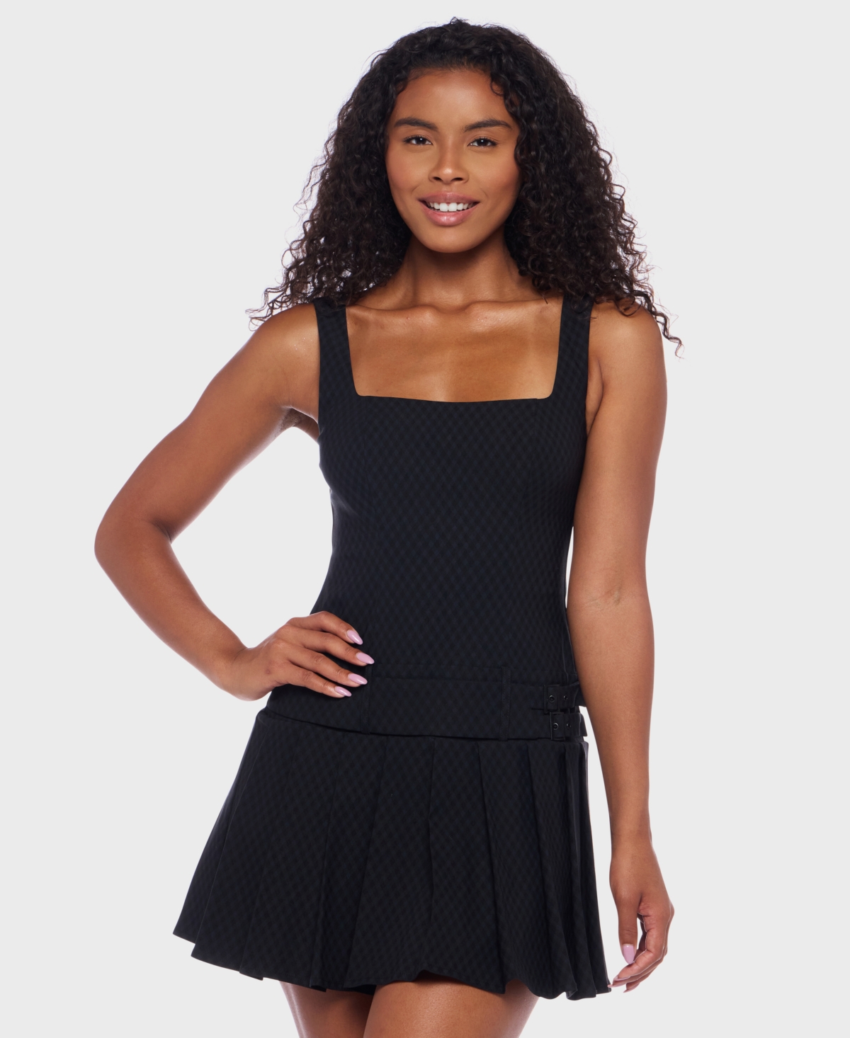 Juniors' Printed Sleeveless A-Line Dress - Black