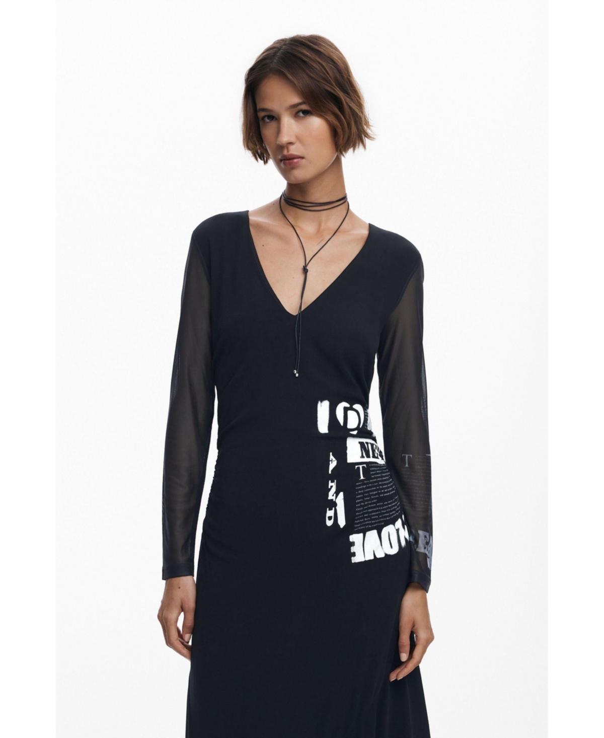 Desigual Print Long Sleeve Maxi Dress In Blue