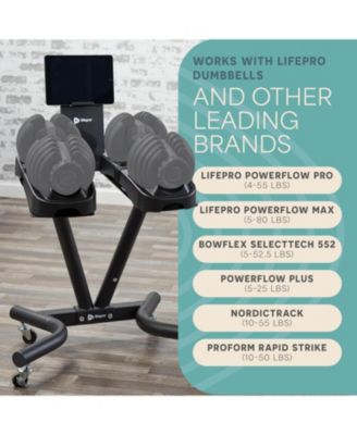 Adjustable Dumbbell Stand Rack – Compatible with PowerFlow Plus, PowerUp Plus & More – Phone Holder & Caster Wheels for Home Gym Storage