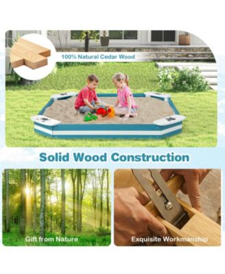 Outdoor Solid Wood Sandbox with 4 Built-in Animal Patterns Seats