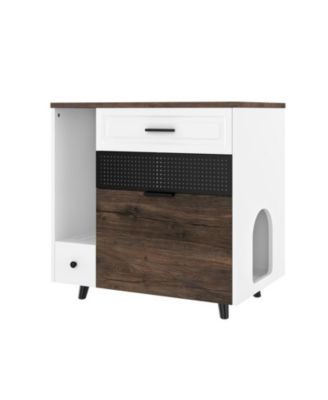 32" Kitchen Cabinet Hidden with 2 Drawers and Door, Cat House End Table