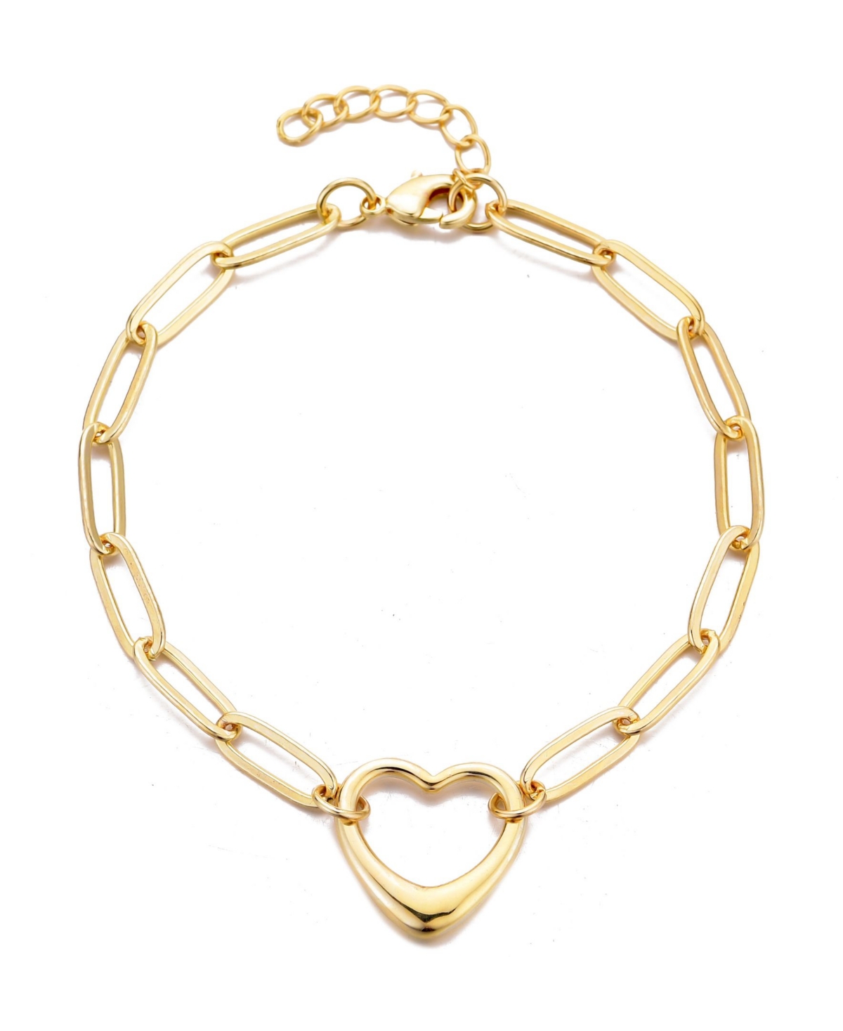 Gold Paperclip Chain Outline Heart Bracelet - Gold
