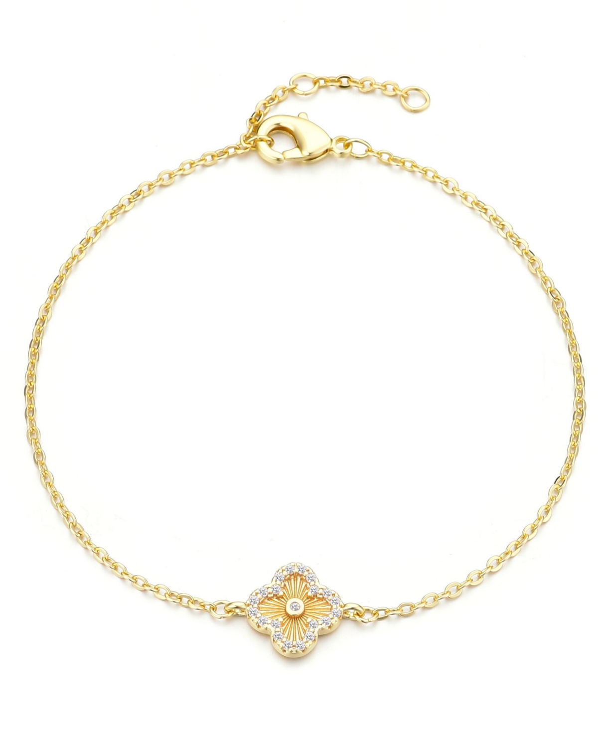 Gold Cubic Zirconia Button Clover Halo Bracelet - Gold