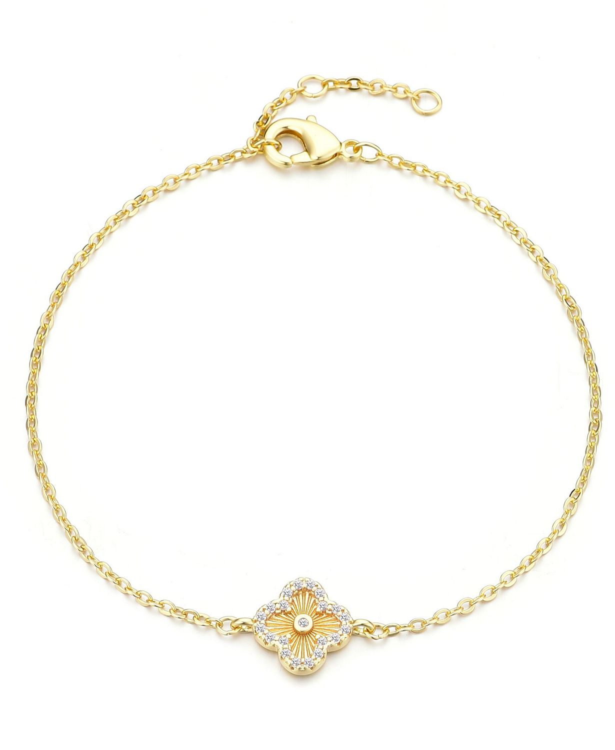 Gold Cubic Zirconia Button Clover Halo Bracelet