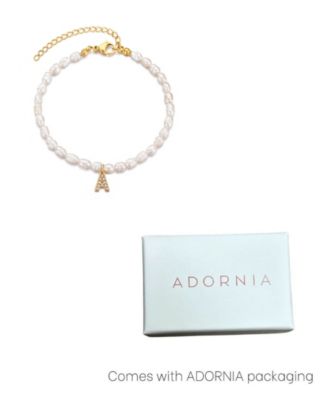 Gold Freshwater Cultivated Pearl Cubic Zirconia Letter Bracelet