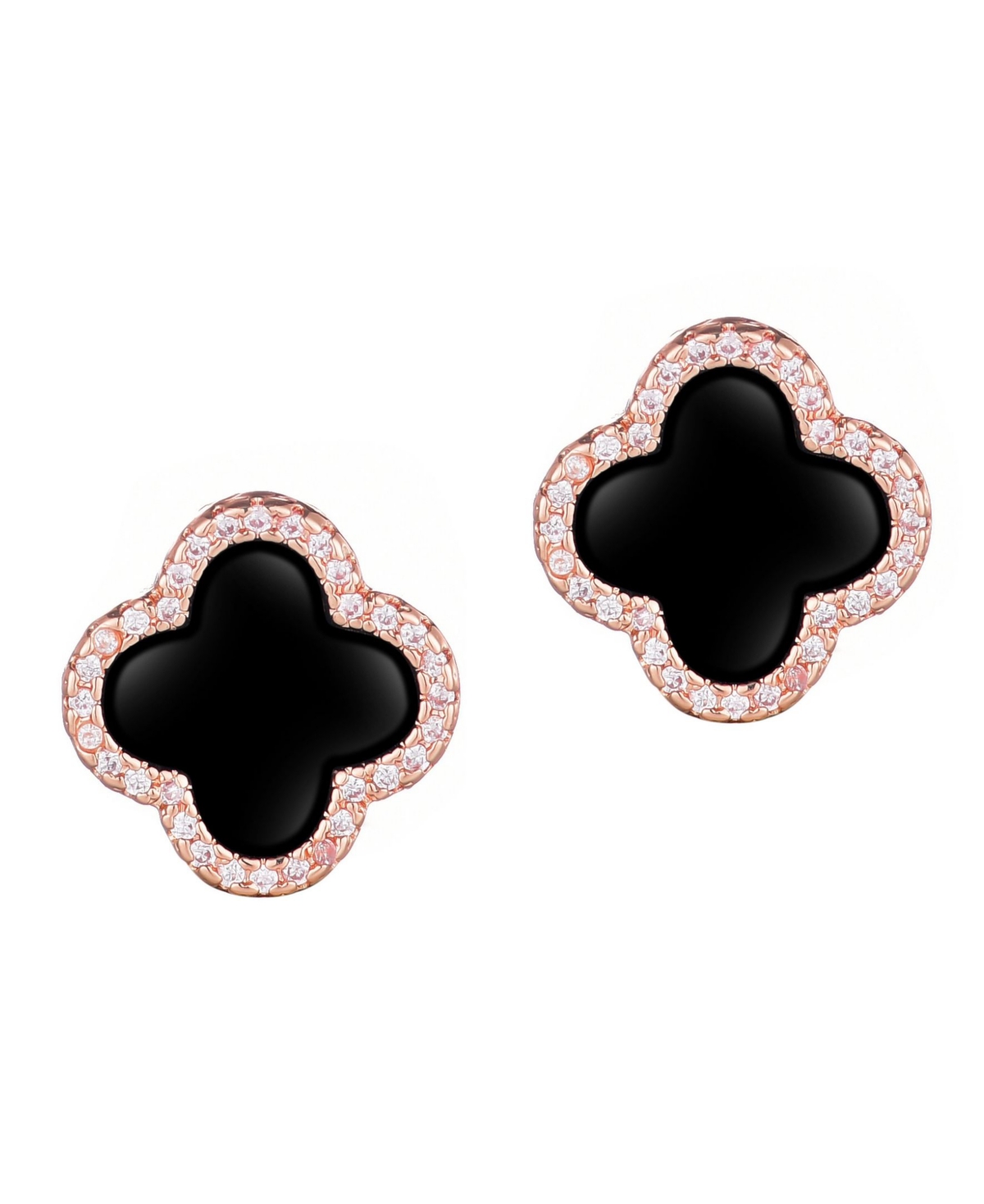Rose Gold Black Halo Clover Stud Earrings - Black