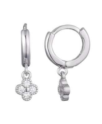 Cubic Zirconia Extra Mini Clover Dangle Huggie Earrings