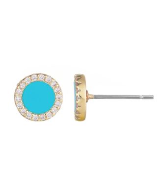Gold Turquoise Circle Halo Stud Earrings