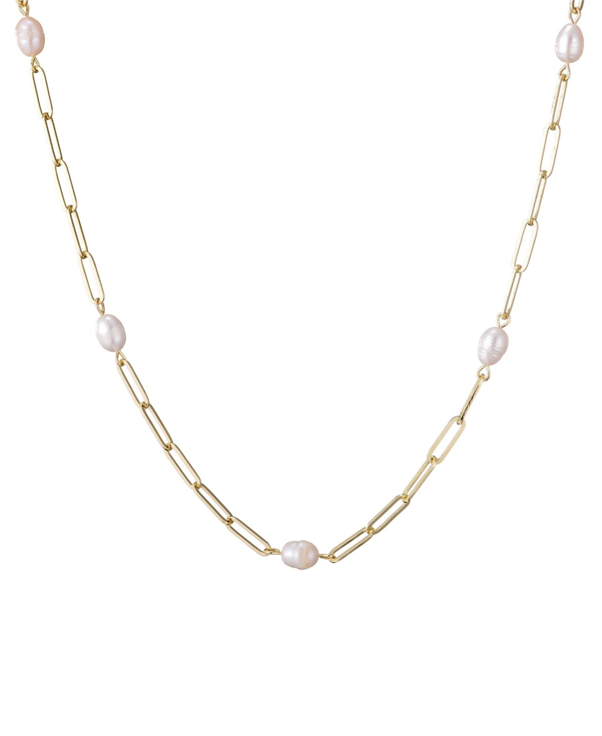 Freshwater Cultivated Pearl Station Paper Clip Chain Necklace - White
